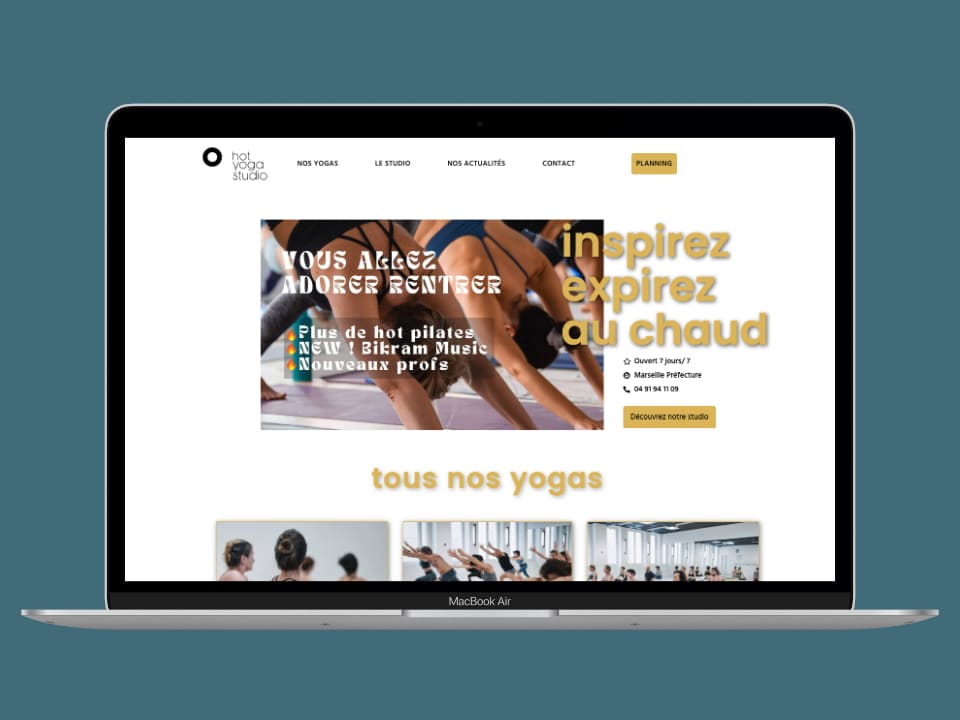 capture d'écran du site hotyogastudio.com